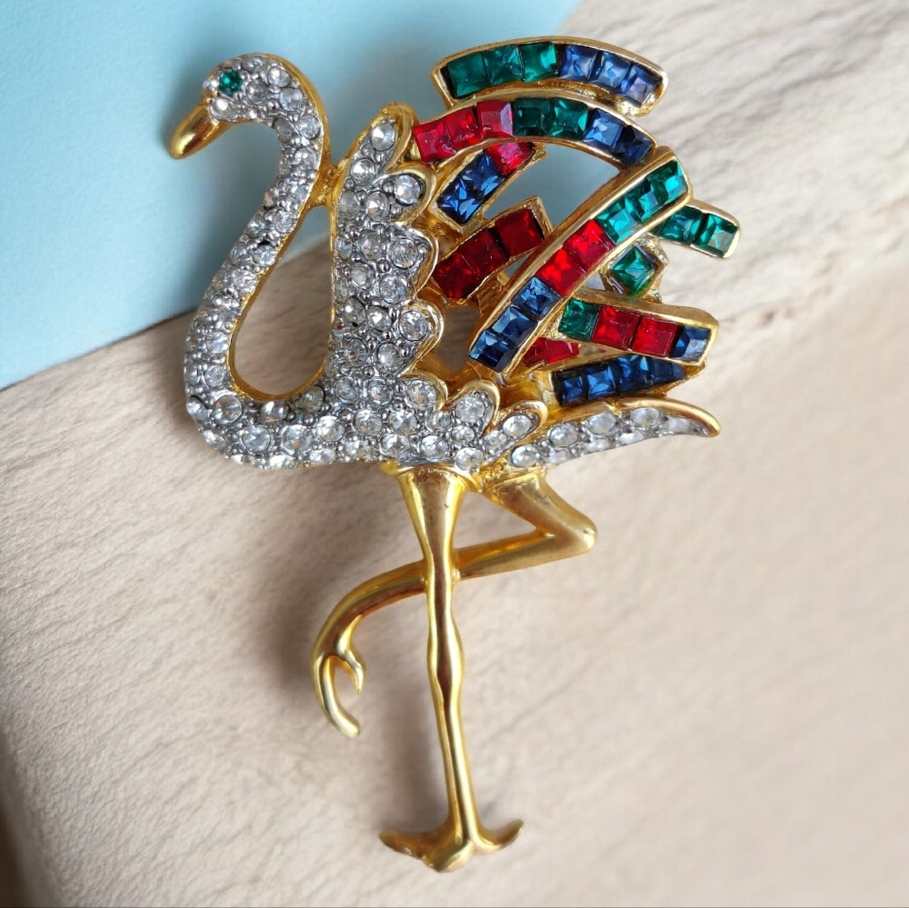 🦩 Vintage Giorgio Dutchess Of Windsor Crystal Flamingo Brooch